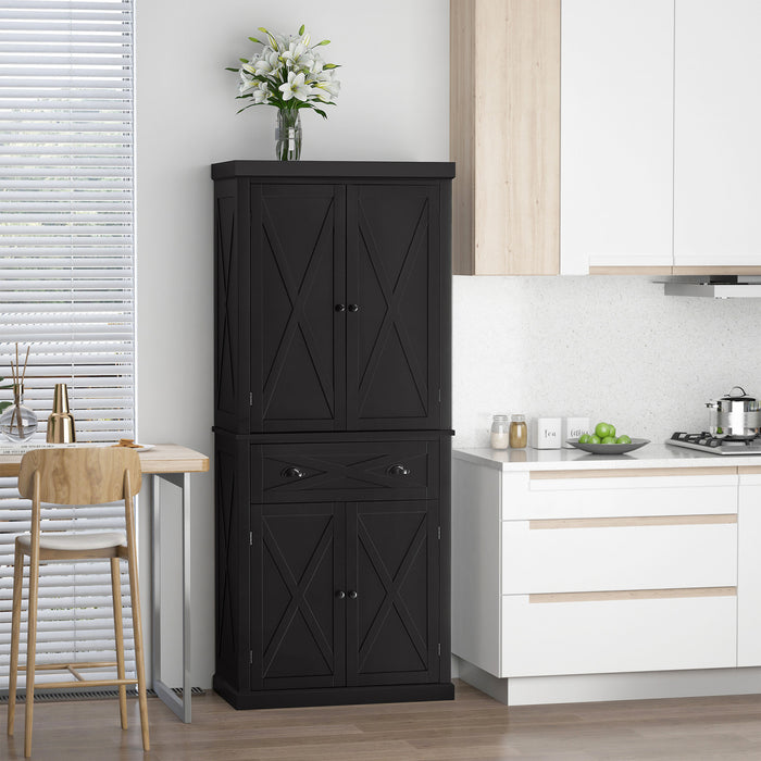 HOMCOM Kitchen Pantry, Freestanding Buffet Cabinet with 4 Doors, Black