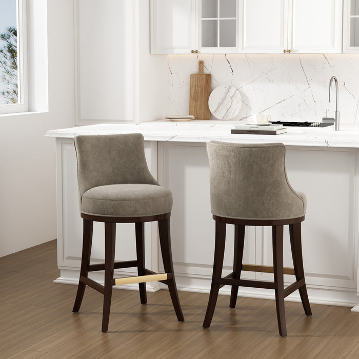 Lucia Modern Chenille Wood Upholstered Barstool in Taupe - Set of 2