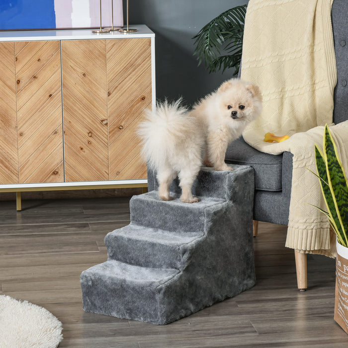Pawhut Pet Steps Ladder For Cats And Dogs, Pet Stairs, Ladder For Climbing On Bed, Sofa With Removable Cover, Light Grey