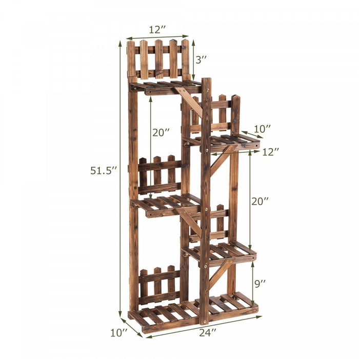Costway 5-tier Flower Rack Wood Plant Stand 6 Pots Display Shelf Multifunctional Rack