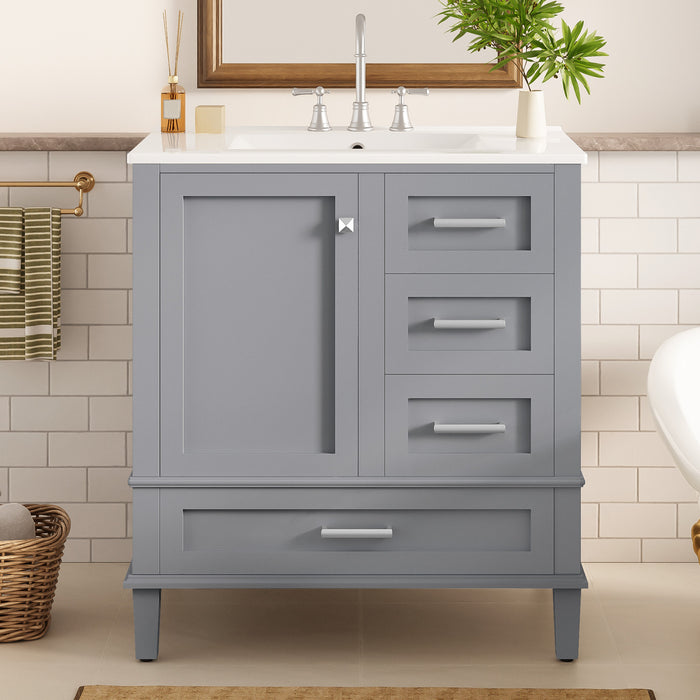 Oliver Solid Wood Bathroom Vanity with Sink Combo and Smart Storage, Grey