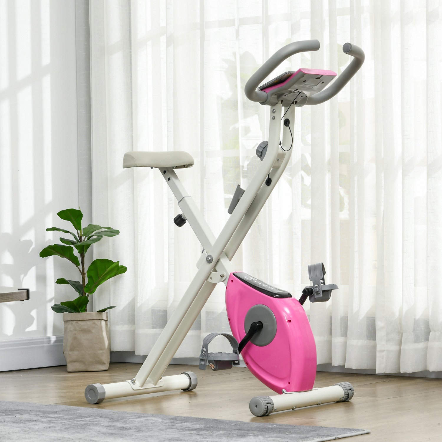Soozier Foldable Exercise Bike With 8 level Magnetic Resistance Pink The Brick