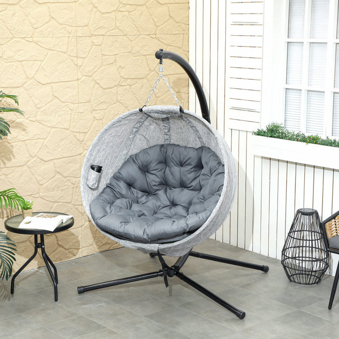 Outsunny Hanging Egg Chair With Folding Basket, Indoor Outdoor Swing Chair