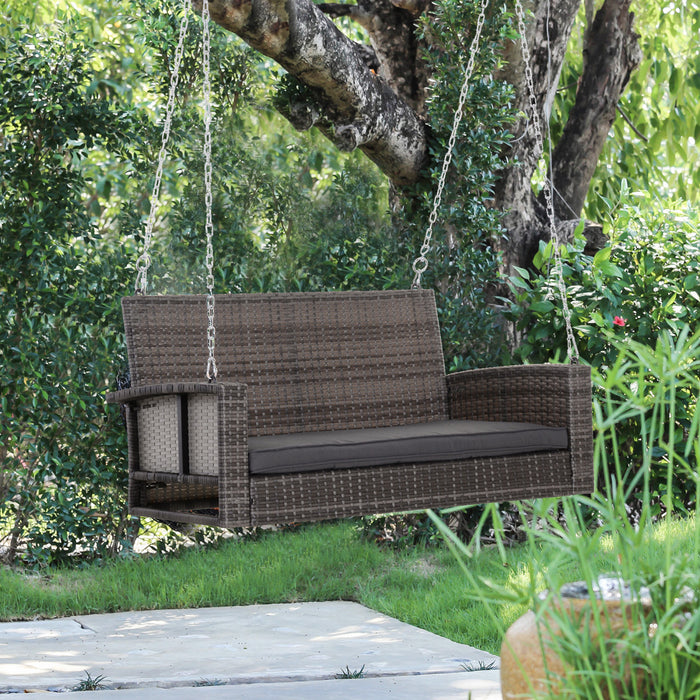 Outsunny 2-person Patio Porch Swing Chair, Outdoor Rattan Hanging