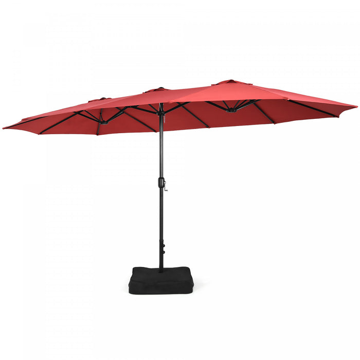 Costway 15 Ft Patio Double Sided Umbrella Outdoor Market Umbrella Burgundy
