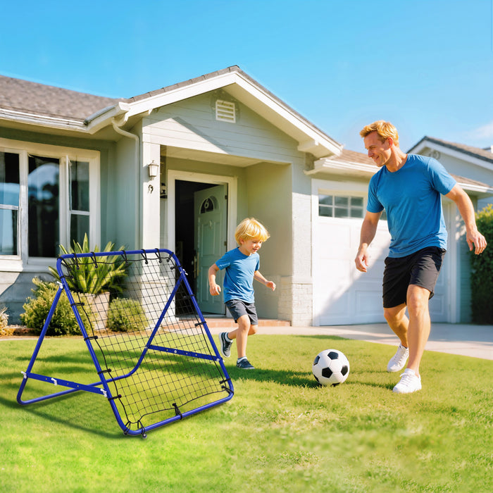 HOMCOM Rebounder Net Football Training Aid Kickback Target Play Blue