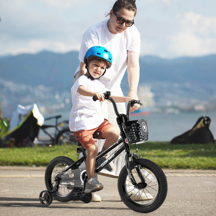 Costway 14\" Kid's Bike With Training Wheels Adjustable Handlebar & Seat Handbrake Black