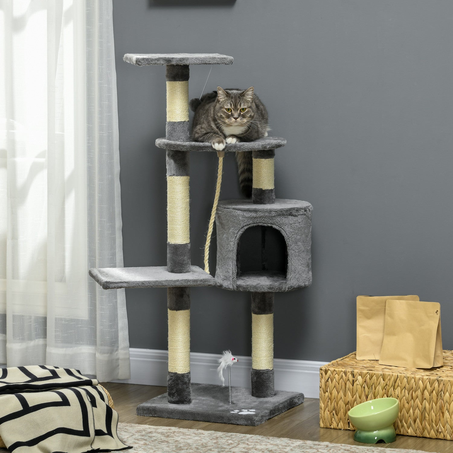 Pawhut 46inch Scratching Cat Tree, Multi Level Cat Tower For