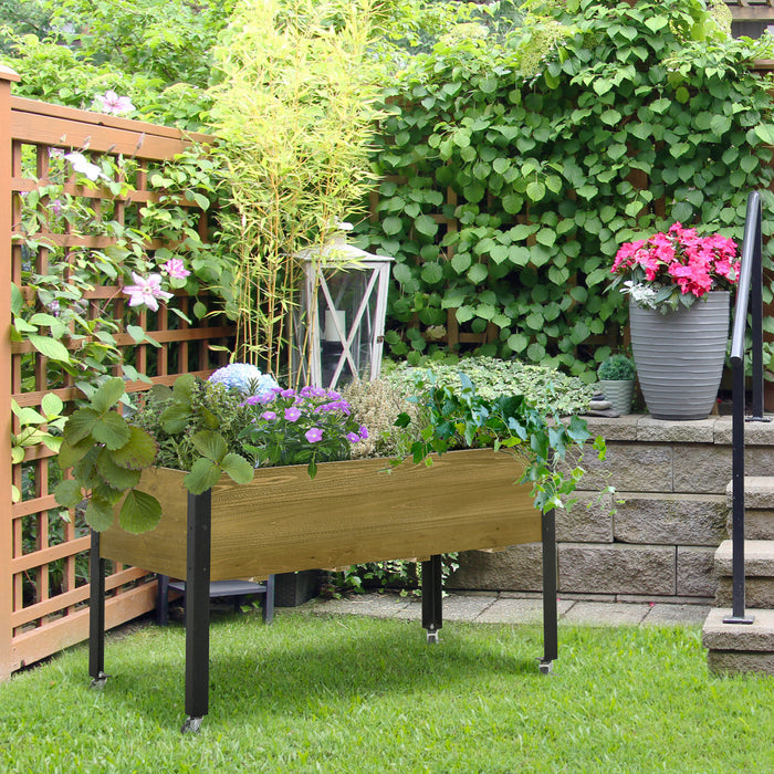 Outsunny Elevated Planter Box With Legs And Lockable Wheels, Mobile Raised Garden Bed With Metal Legs And Non-woven Fabric, For Vegetable Flower Herb