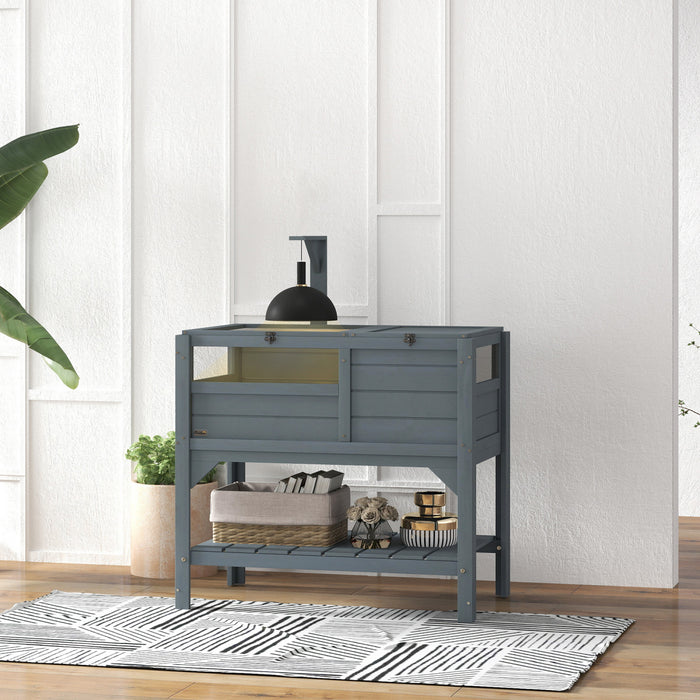 Pawhut Wooden Tortoise House Habitat With Shelf, Tortoise Enclosure For Small Animals With Light Support Frame, Reptile Cage With Tray For Indoor Use, 33\" L X 20\" W X 41\" H