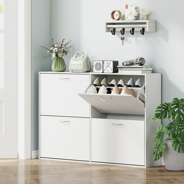 HOMCOM Flip Down Shoe Storage Cabinet, Wooden Shoe Rack, Entryway Shelf