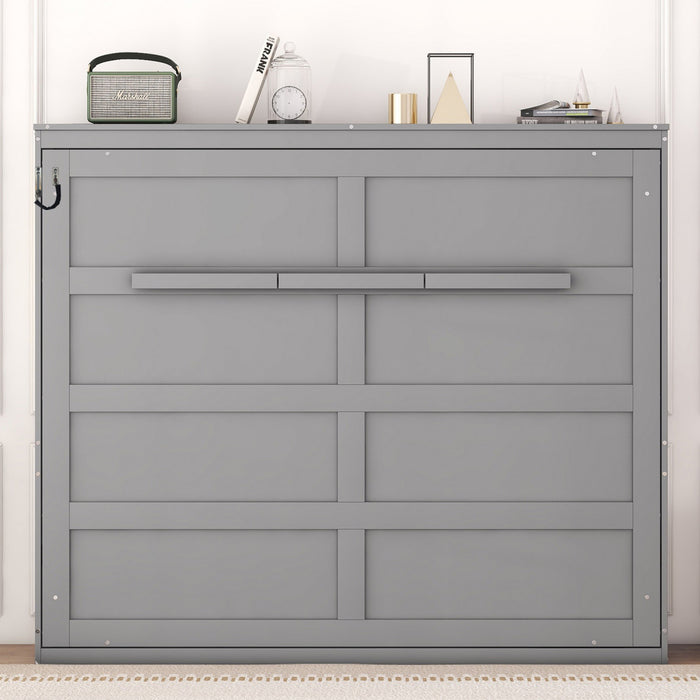 Evelyn Space-Saving Murphy Wall Bed with Foldable Cabinet Design,Queen Size,Grey Queen Bed