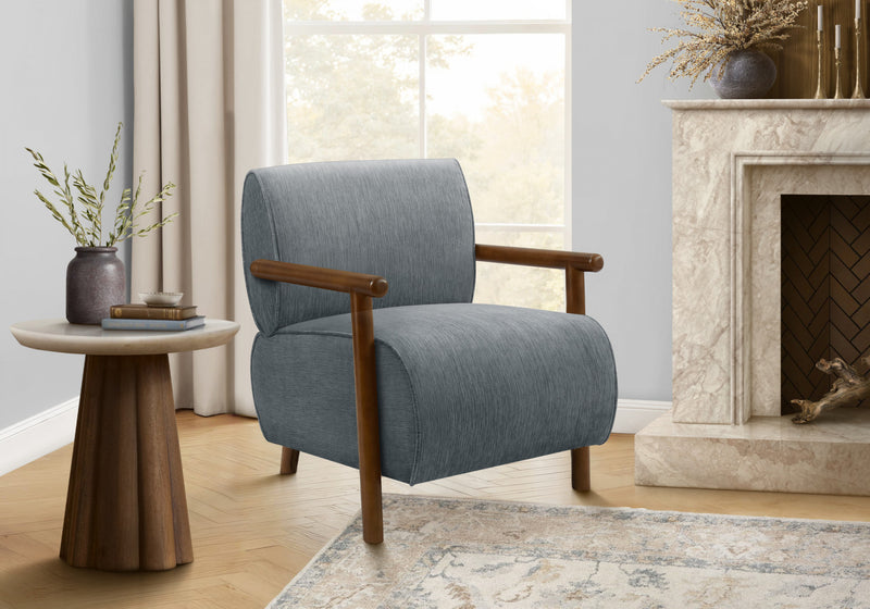 Monarch Specialties - Accent Chair, 31\"H, Upholstered, Living Room, Bedroom, Blue Fabric, Brown Walnut Wood