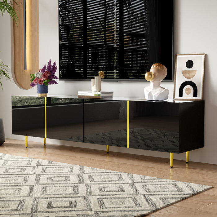 Frances Modern Tv Stand With 4 Doors,high-gloss Black Tv Stand