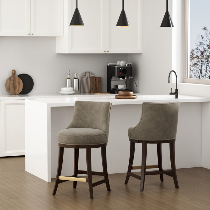 Lucia Modern Chenille Wood Counter Stool in Taupe - Set of 2