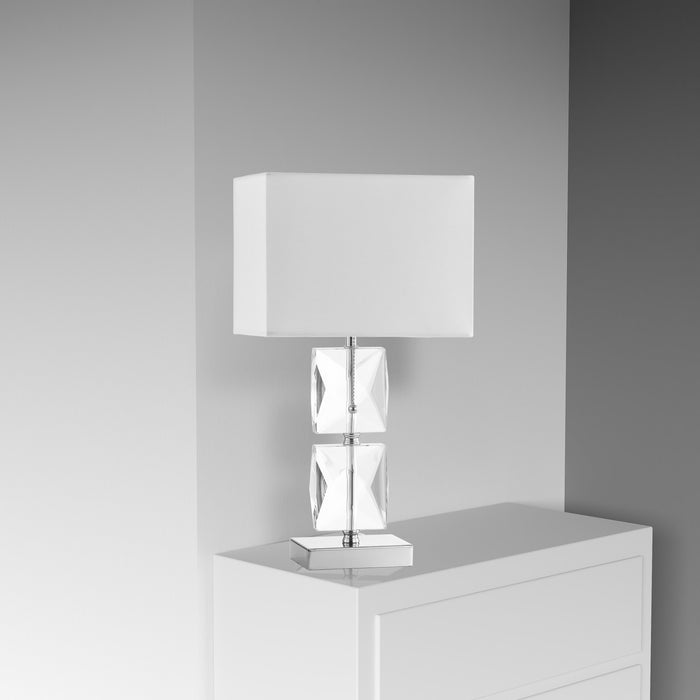 Dainolite Crystal 1 Light Table Lamp Square Crystal Polished Chrome White Shade