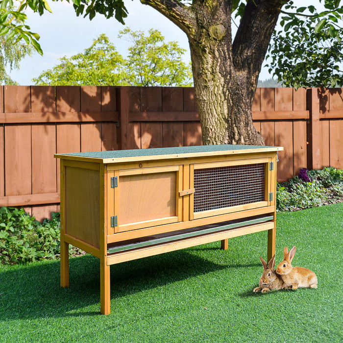 PawHut Wooden Rabbit Hutch, Indoor Outdoor Bunny Cage with Slide-Out Tray and Openable Roof, Small Animal Cage for 1-2 Rabbits, Yellow
