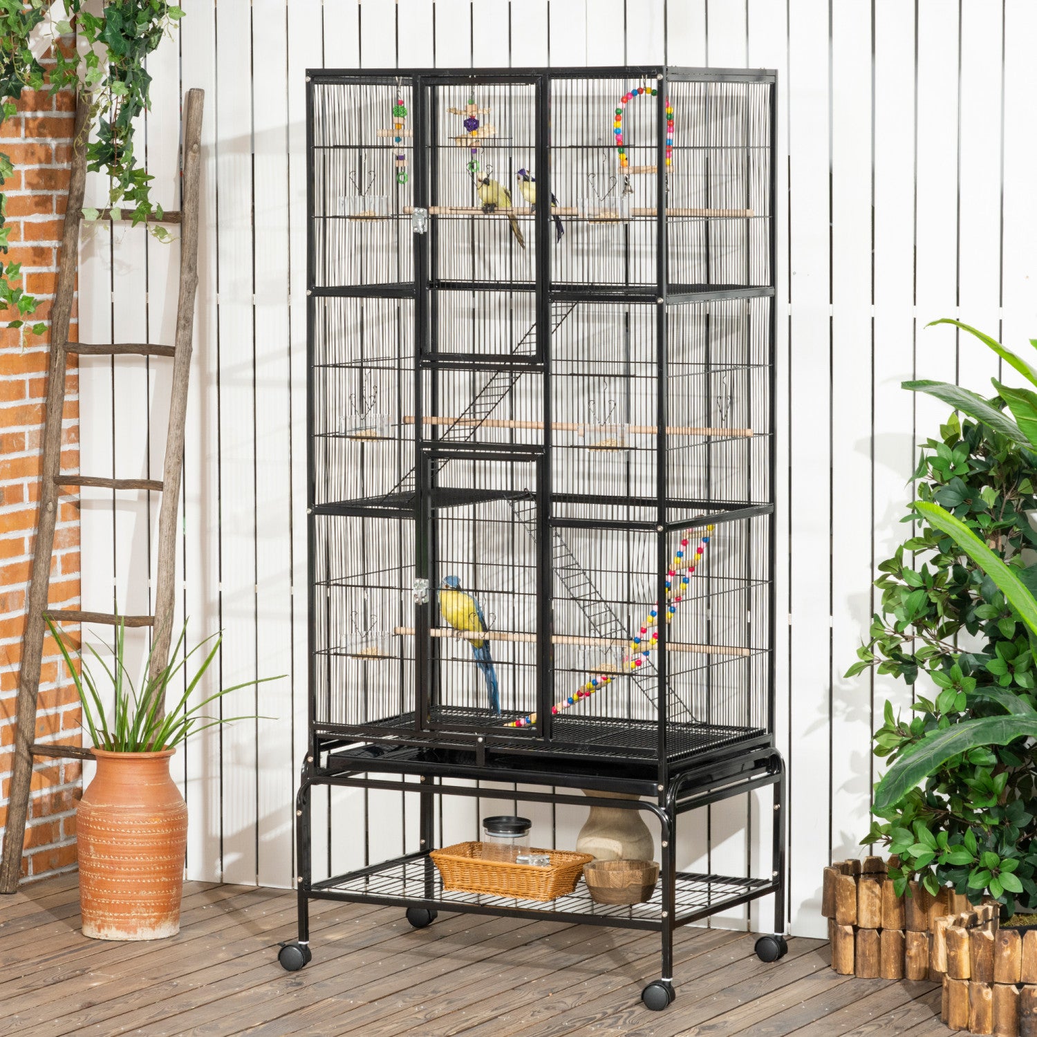 Pawhut 71" Bird Cage, 3 Tier Large Parrot Cage With Wheels, Perches ...