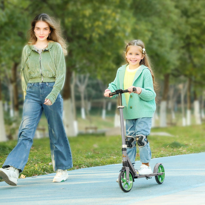 Qaba Scooter For Kids Ages 6-12, Kick Scooter With Adjustable Height, Rear-fender Brake, 200mm Big Wheel, Foldable Stunt Scooter For Boys And Girls, Green