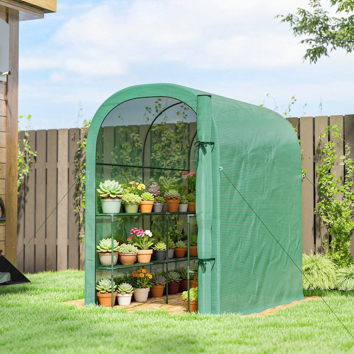 Outsunny Walk-in Mini Greenhouse Outdoor Greenhouse with Shelves, Green
