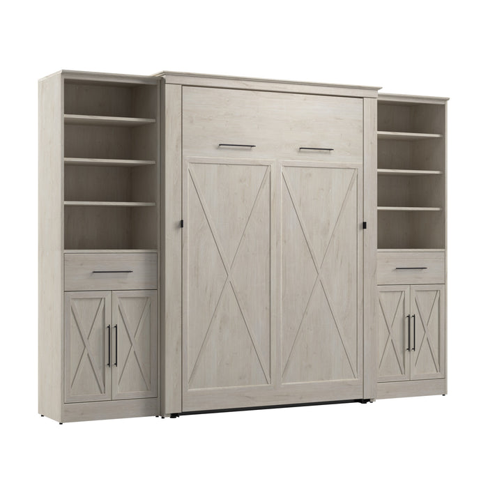 Bestar Key West Full Murphy Bed & Closet Organizers with Doors & Drawers (113 W) - Linen White Oak