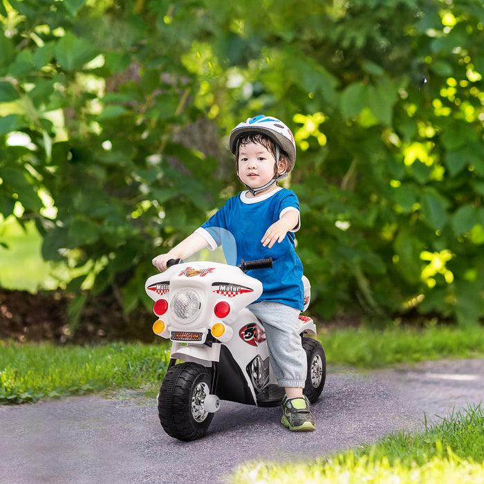 Aosom Kids Motorcycle Powered Ride-On Electric Motorcycle For Kids With Music & Horn Buttons, Stable 3-wheel Design, & Rear Storage Space, White