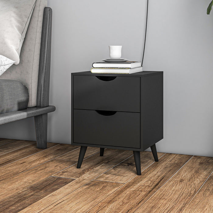 Modern Nightstand, Bedside Table with 2 Drawers and Wood Legs for Bedroom