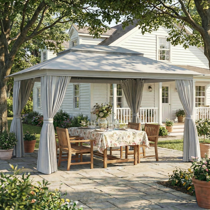 Outsunny 10'x13' Patio Gazebo, UPF50+ Double Roof Outdoor Gazebo, Dark Grey