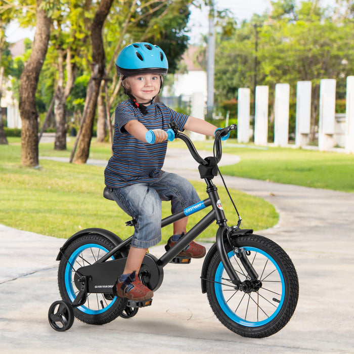Costway 14\" Kids Bike With Adjustable Saddle Handlebar Removable Training Wheels Handbrake Black