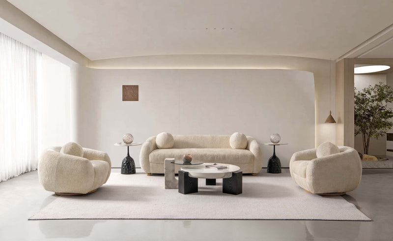 Tribeca Mid-Century Modern 3-Piece Sofa Set in Cream