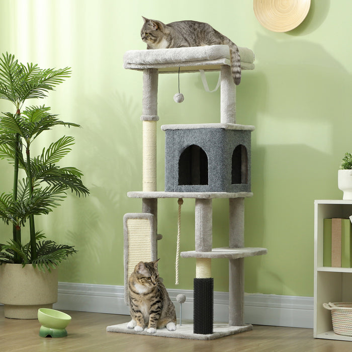 Pawhut Cat Tree For Large Cat Adults, 52 Inch Cat Tower For Indoor Cats W/ Scratching Posts, Cat Bed, Condo, Grooming Brush, Jumping Platforms, Toy Balls, Anti-tip Kit, Light Grey