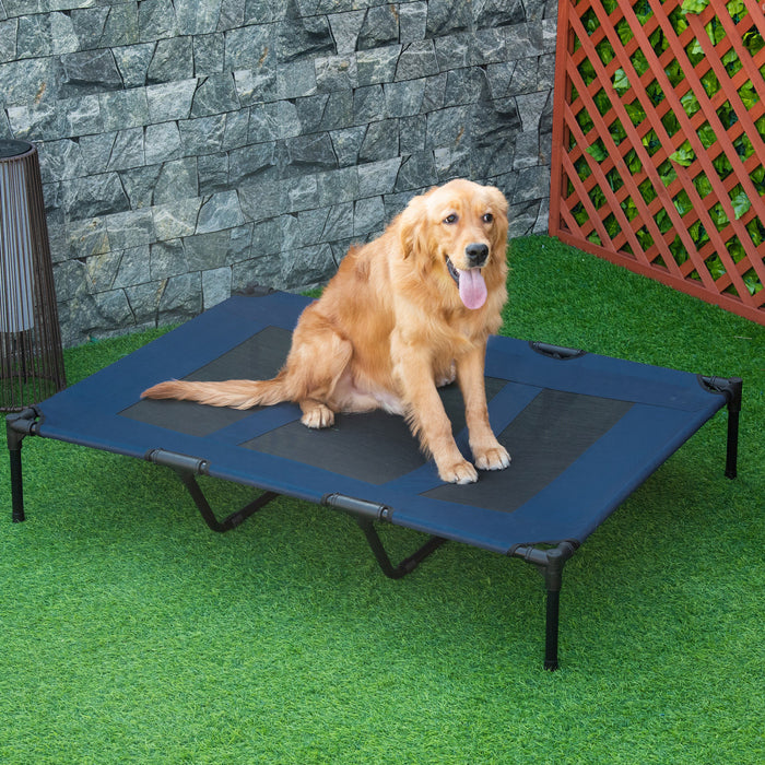 Pawhut D04-069db 48\" X 36\" X 9\" Elevated Pet Bed Raised Dog Cot With Carrying Bag, Dark Blue