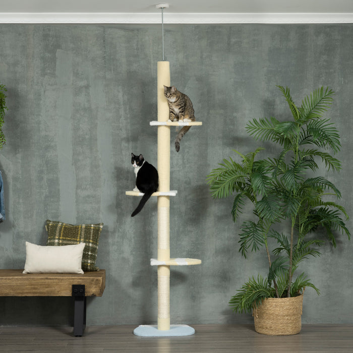 Pawhut Floor To Ceiling Cat Tree, 4-tier Cat Tower For Large Cats With Adjustable Height 87\"-102\", Sisal Scratching Posts, Anti-tip Kit, Perches, Toy Ball, Yellow