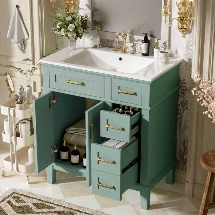 Savannah 30 Inch Bathroom Vanity with Ceramic Sink and Spacious Storage Cabinet, Light Green