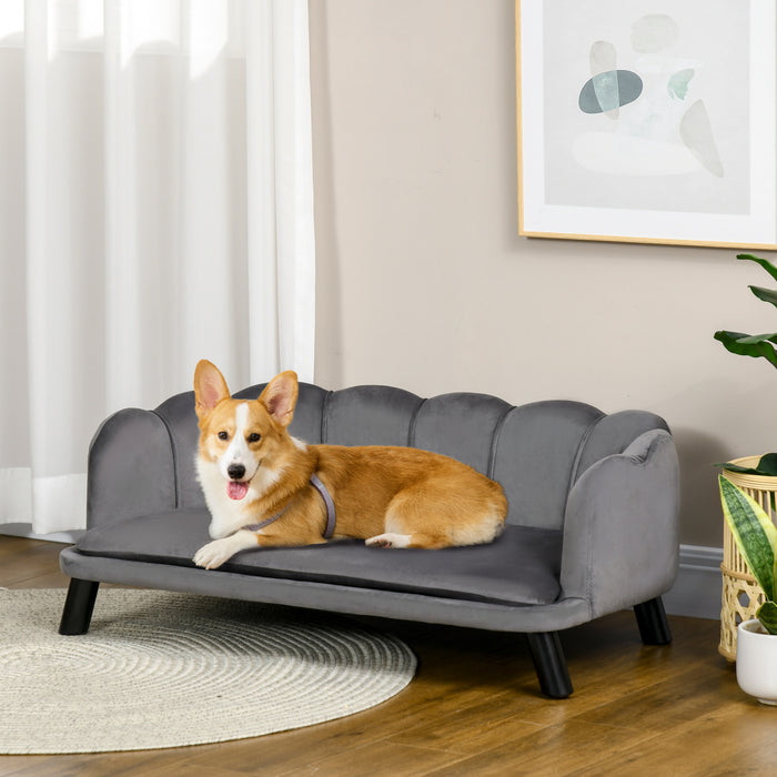 Pawhut Dog Couch Pet Sofa Cat Bed With Removable Cushion Wood Legs For Medium And Large Dogs, Dark Grey