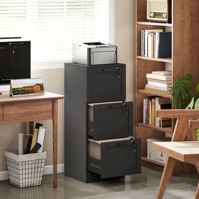 HOMCOM Office File Cabinet with 3 Drawers, Vertical Filing Cabinet, Black