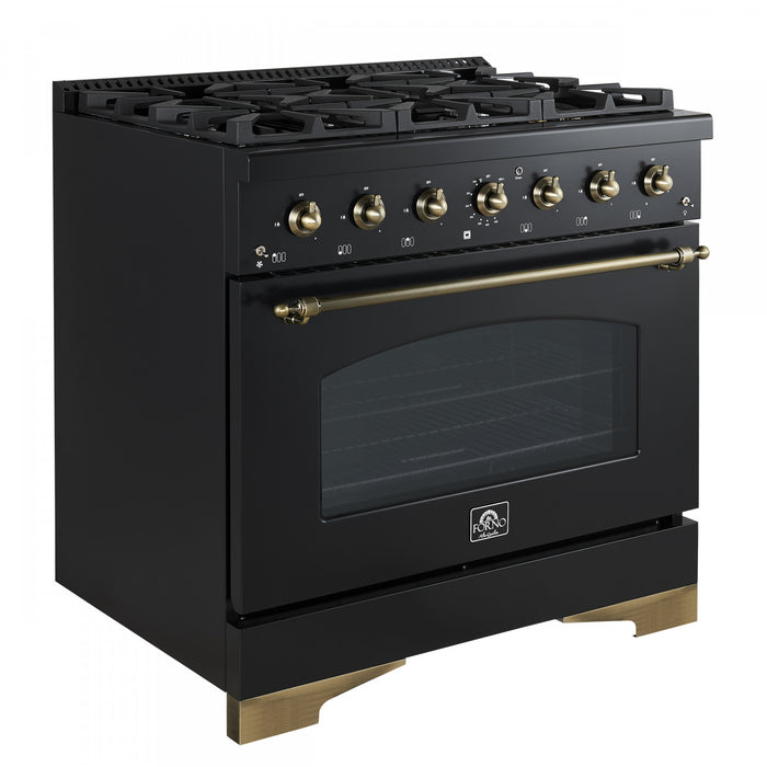 Forno Antico 36\" Dual Fuel Gas Range, Black, 4.5 cu.ft. - FFSGS6113-36BLK