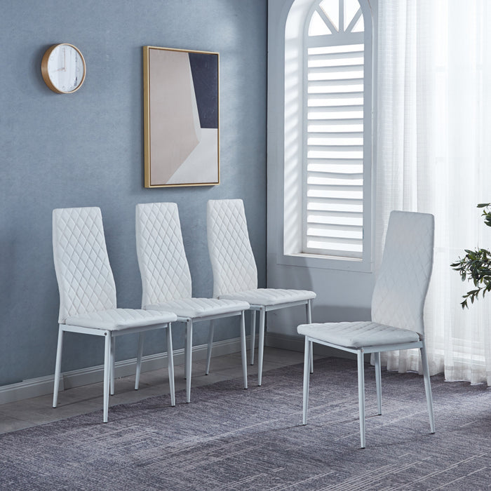 Ava Modern Diamond Grid Pattern Dining Chair Set (4-Pack) with Fireproof Leather and Metal Frame,White