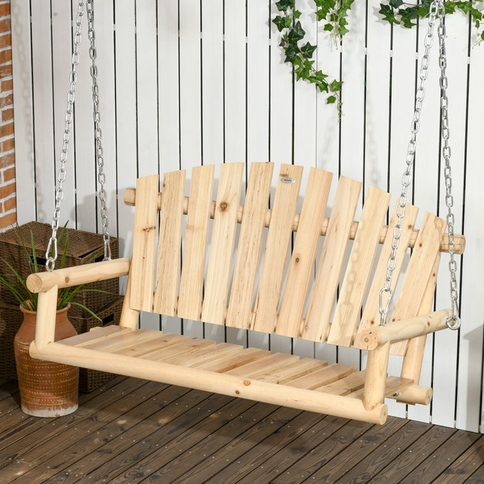 Outsunny Wooden Porch Swing 2-seater Hanging Outdoor Swing Bench W/ Chains