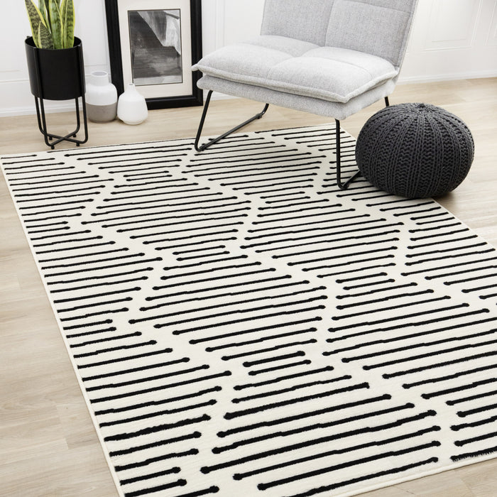Forte Black White Stripes Area Rug - 6'7\" x 9'6\"