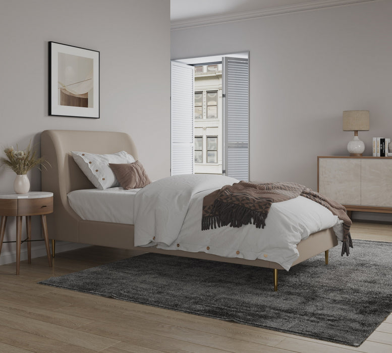 Heather Mid-Century Modern Velvet Upholstered Twin Bed in Gold and Tan