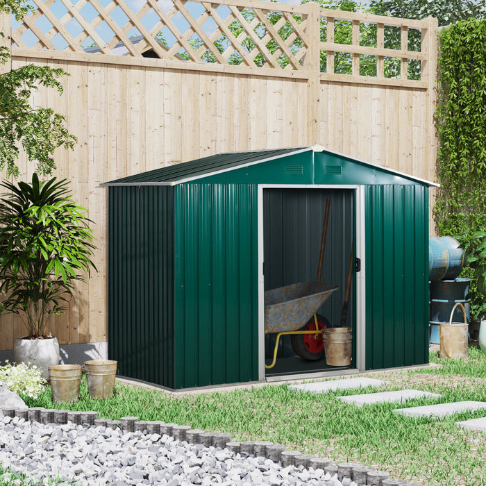 Outsunny 8' X 6' Outdoor Storage Shed, Metal Garden Tool Storage House With Lockable Sliding Doors And Vents For Backyard Patio Lawn, Green