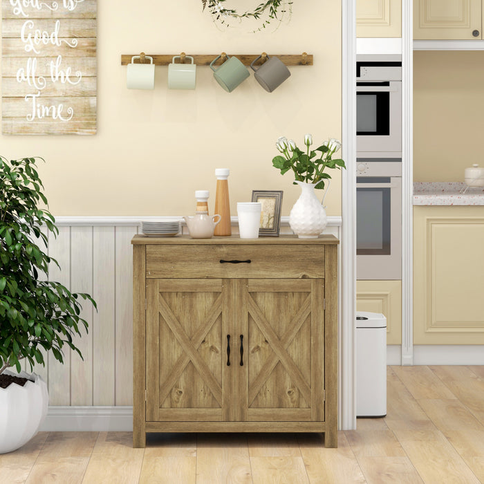 HOMCOM Farmhouse Sideboard, Buffet Cabinet with Barn Door, Nature Wood