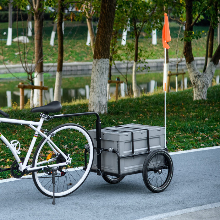 Aosom Bike Cargo Trailer, Bicycle Trailer Wagon Cart With Removable Storage Box, Quick Release 16\" Wheels And Safe Reflectors, Max Load 88lbs