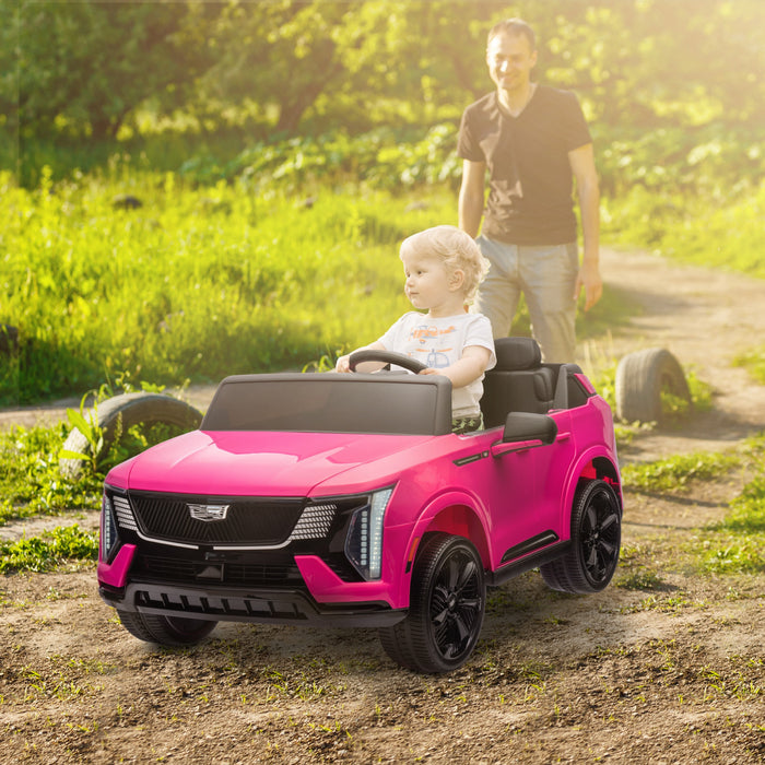 Qaba 2-seater Powered Ride-On Truck, 12v Cadillac Escalade Licensed Battery Powered Kids Electric Car With Remote Control, 4 Spring Suspension Wheels, Lights, Music Horn, For 3-8, Pink
