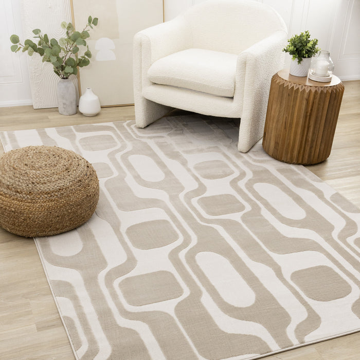 Leopold Modern Mid-Century Beige Cream Area Rug - 6'7\" x 9'6\"