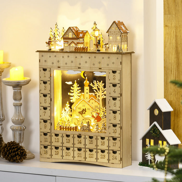 Homcom Christmas Advent Calendar, Wooden 24 Dasys Countdown To Christmas