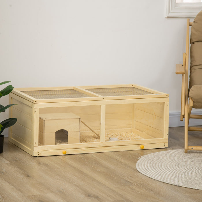 Pawhut Wooden Hamster Cage, Small Animals Kit Hutch, Exercise Play House For Dwarf Hamsters, Gerbils, Chinchillas, Guinea Pigs, Bunnies, With Sliding Tray, Openable Top