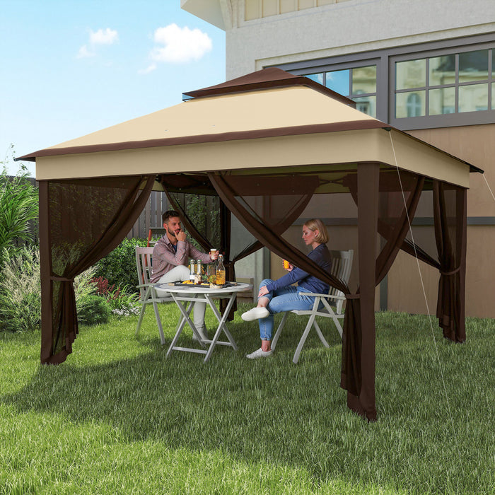 Outsunny 10.7 X10.7 Ft Pop Up Sun Shelter With Uv30+ Roof Cover, Beige