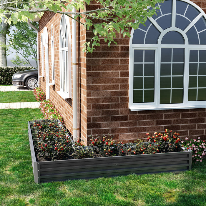 Outsunny L-shaped Raised Garden Bed, 82\" X 109\" X 12'' Galvanized Steel Planter Box With Multi-reinforced Rods For Vegetables, Flowers And Herbs, Dark Gray